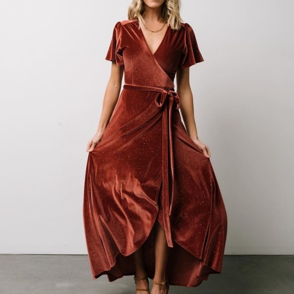 NWT Baltic Born Calvin Sparkle Velvet Wrap Maxi Dress in Dusty Clay size 3XL - Picture 3 of 12